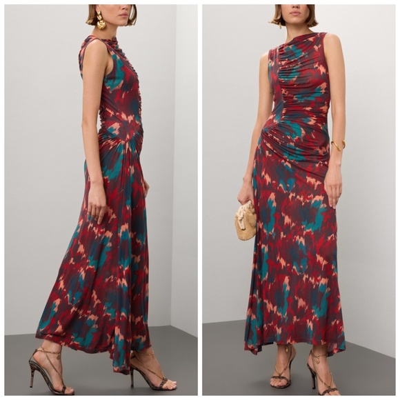 Ulla Johnson Red and Teal Midi Dress - Picture 1 of 10